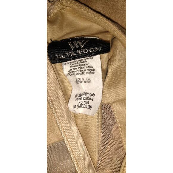 Va Va Voom Dress BODYCON Beige See-thru Mesh Panels Faux Suede Vintage Y2K M - Picture 14 of 15